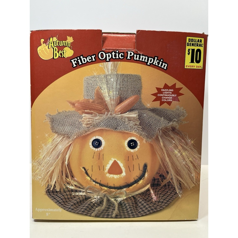Halloween Fiber Optic Pumpkin Jack O Lantern Light 8" IN BOX Working